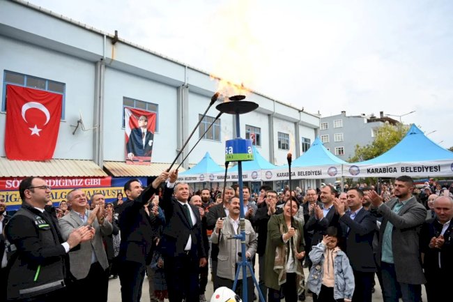 KARABİGA’DA TARİHİ GÜN  DOĞAL GAZ ATEŞİ YANDI 