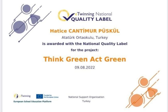 E- Twinning Projesi Avrupa Kalite Etiketi İle Ödüllendirildi
