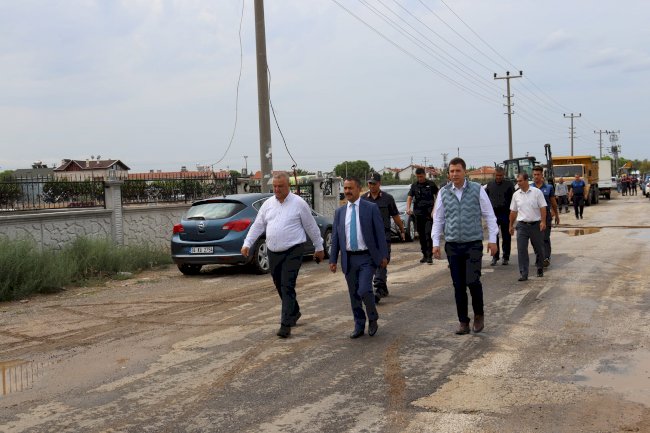 Aktaş Geyikli’de oluşan selin ardından incelemede bulundu