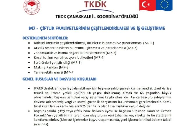 7 farklı yatırım için hibe desteği