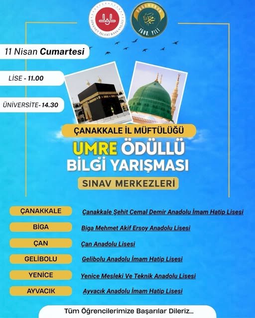 Çanakkale’de Umre Ödüllü Bilgi Yarışması İçin Sınav Merkezleri Açıklandı